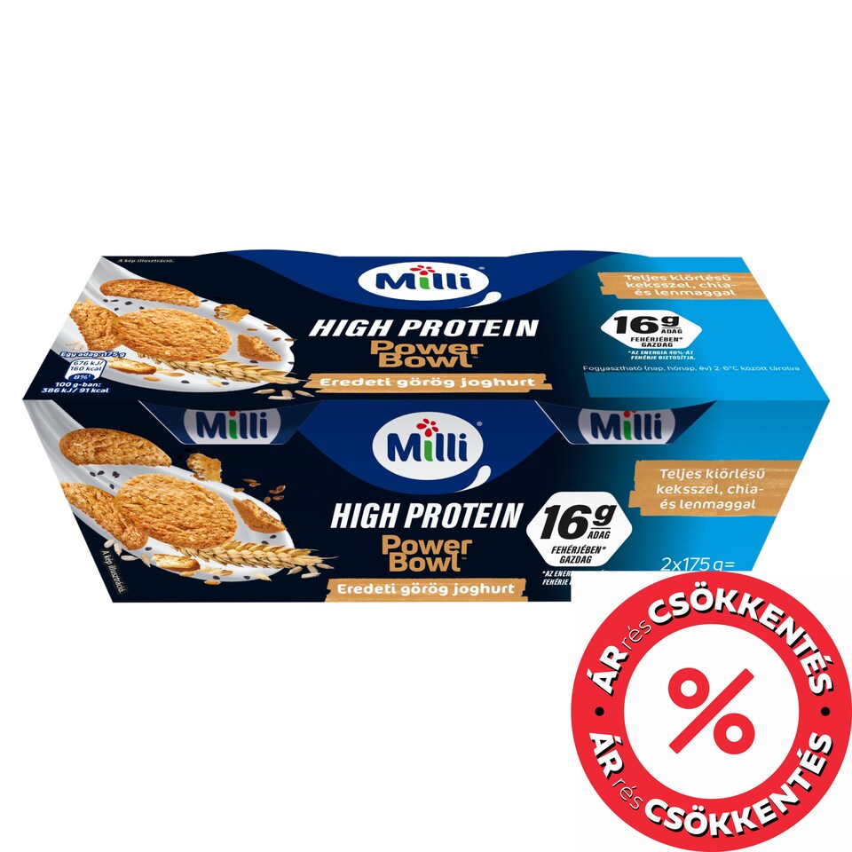 Milli Power Bowl Low-Fat Original Greek Cream Yogurt with Whole Grain Crackers 2 x 175 g (350 g)