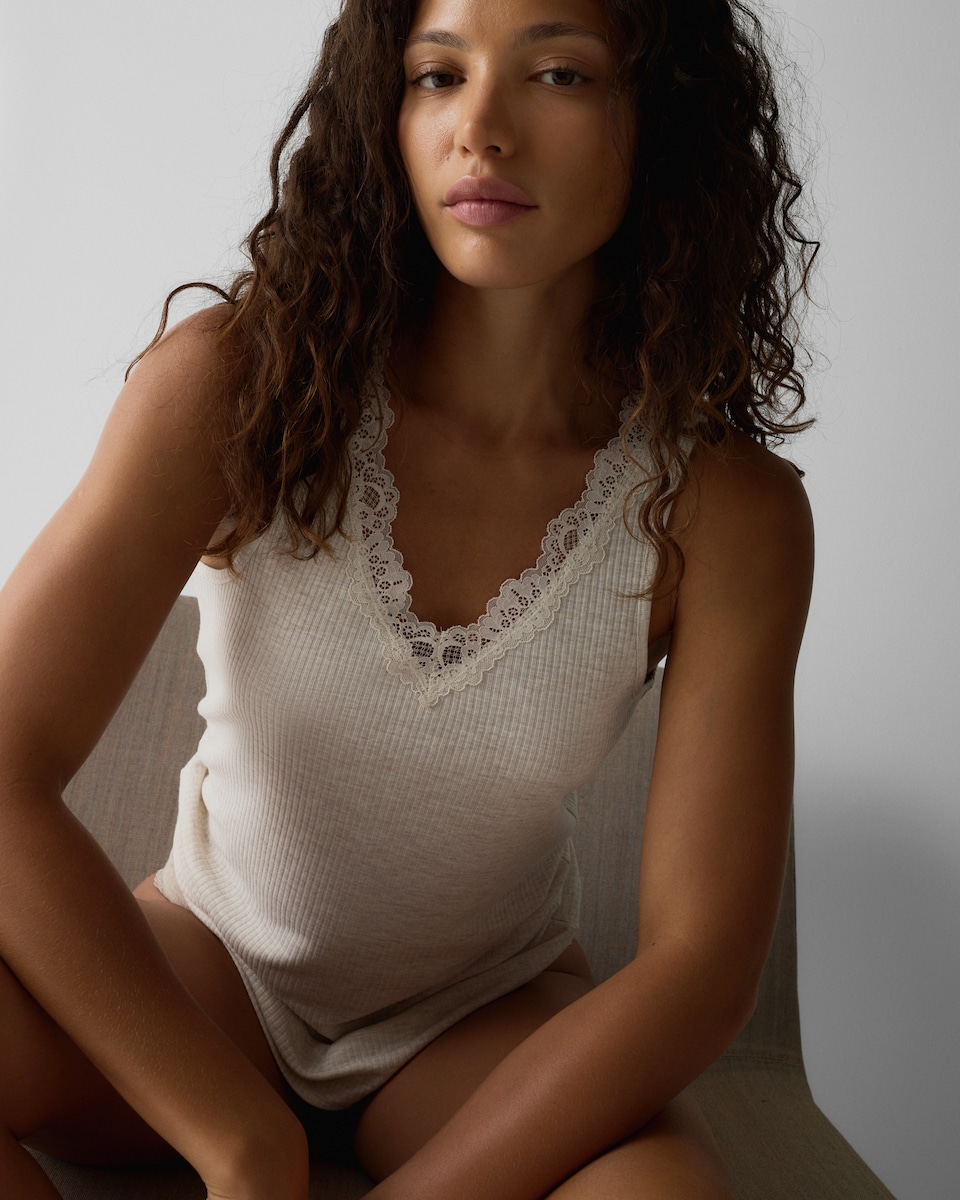 image 1 of F&F WARMPLUS™ Medium Warmth Thermal V Neck Vest in Stone