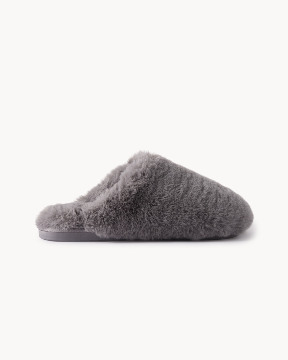 image 1 of F&F Faux Fur Mule Slippers in Grey