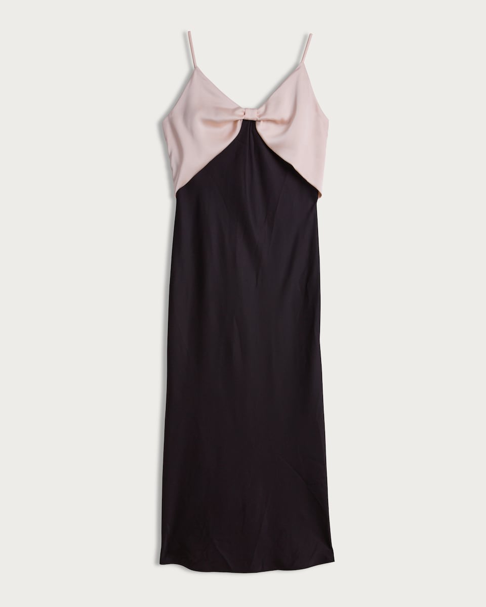 image 1 of The F&F Edit Satin Bow Detail Strappy Slip Dress in Black