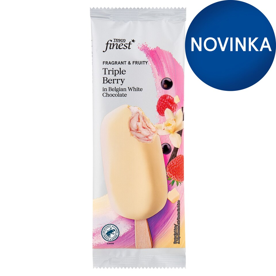 Tesco Finest Mrazený krém vanilkový s jahodovo-čiernoríbezľovo-malinovou omáčkou 120 ml