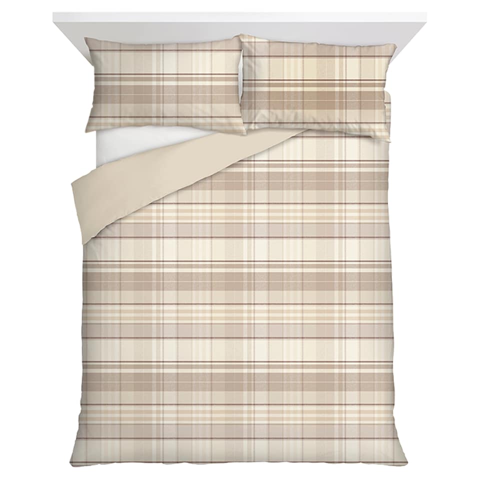 F&F Home Brushed Cotton Natural Check Duvet Cover Set Double