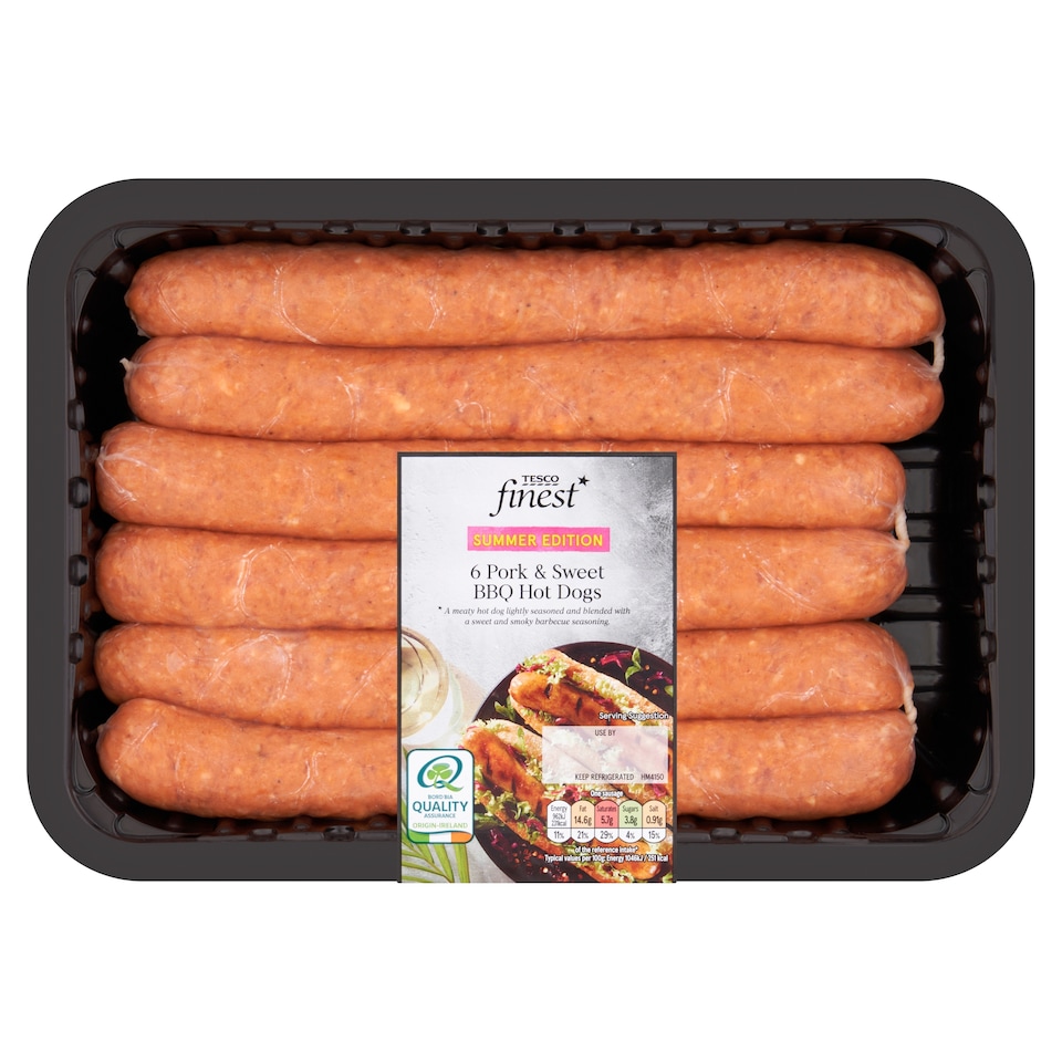 Tesco Finest 6 Pork and Sweet BBQ Hot Dogs 600g