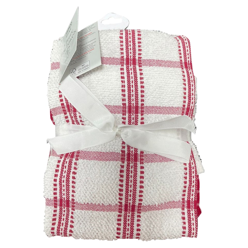Tesco Recycled Cotton Terry Tea Towel 5pk Red