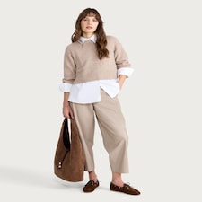 F&F Knitted Crew Neck Cropped Jumper in Mink