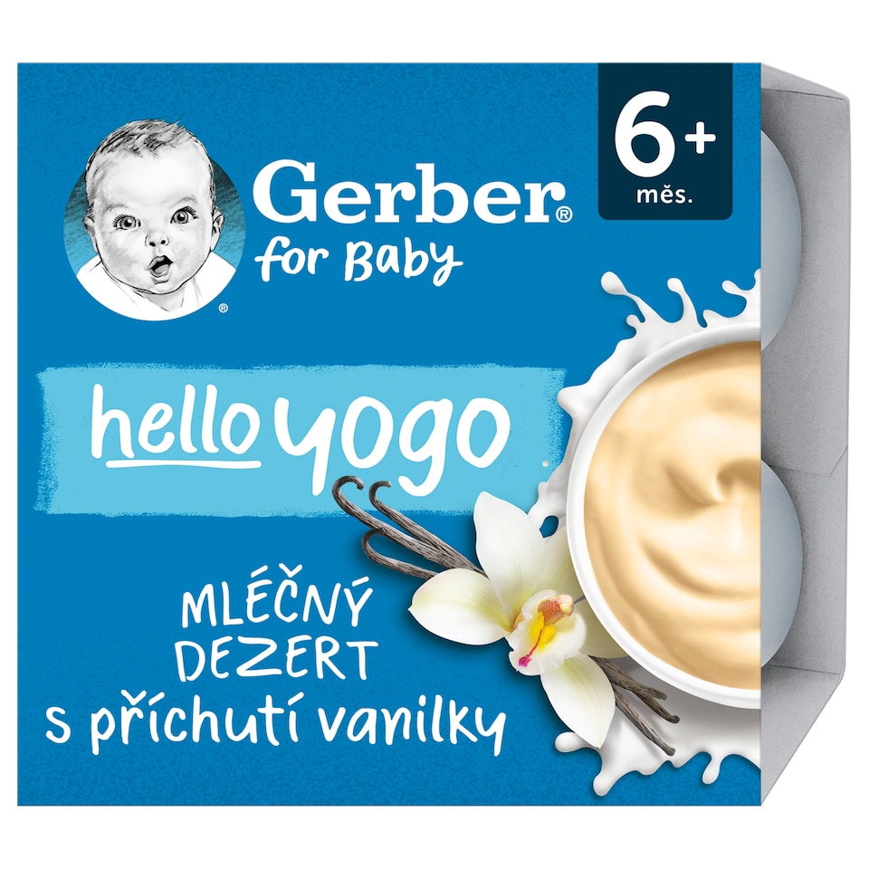 GERBER hello yogo mliečny dezert s príchuťou vanilky 4 x 100 g