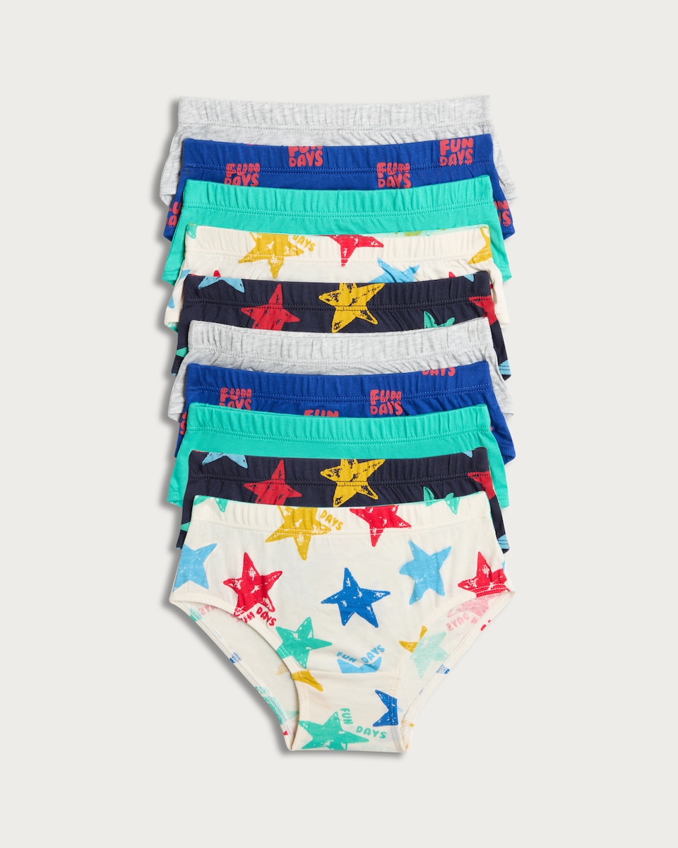 F&F Boys 10-Pack Pure Cotton Star Printed Briefs in Multi