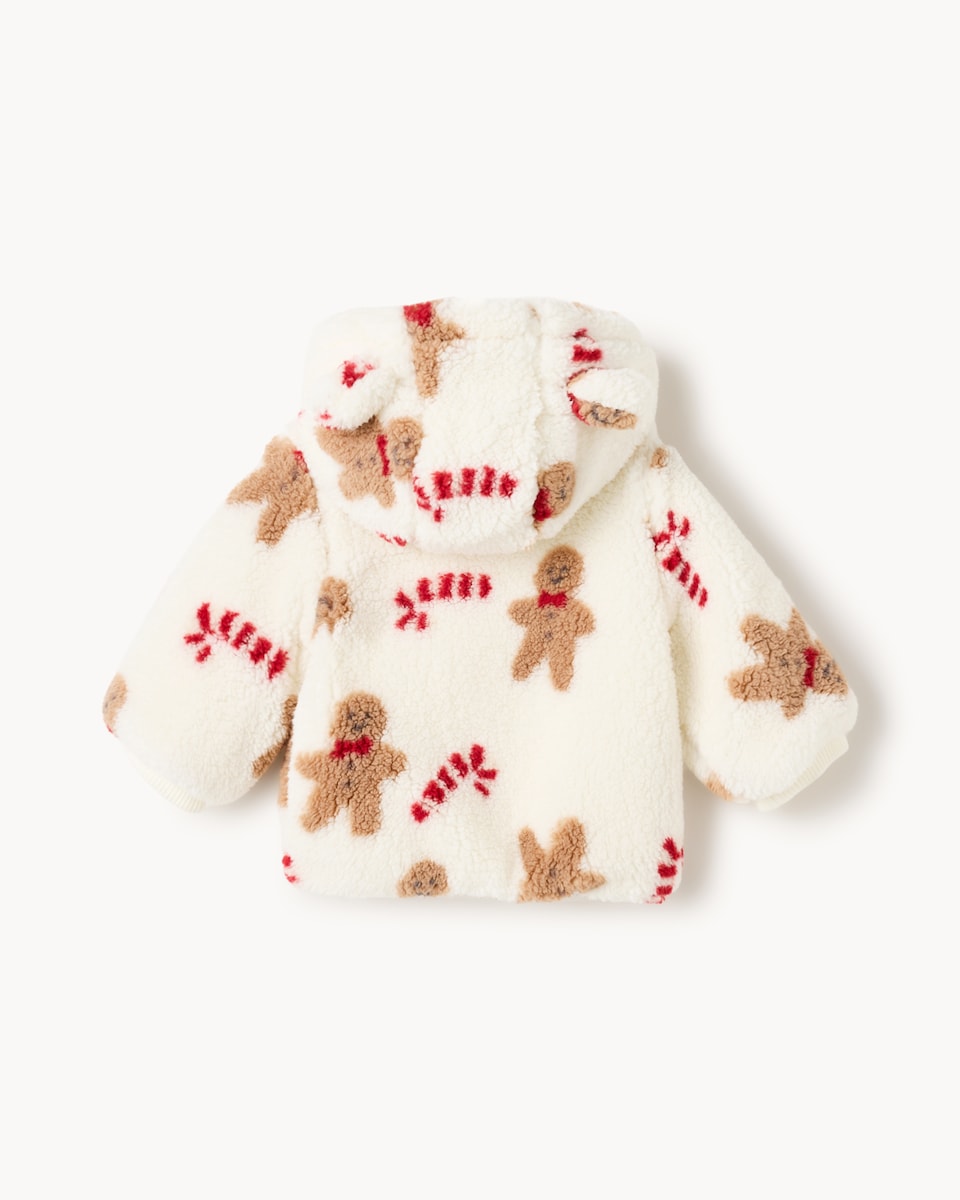 image 1 of Christmas Baby Fleece Print Jacket in White