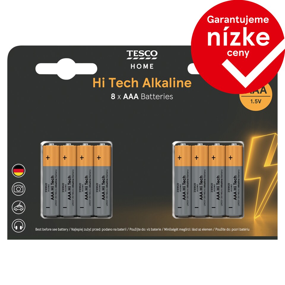 Tesco Home Hi Tech alkalické batérie AAA 8 ks