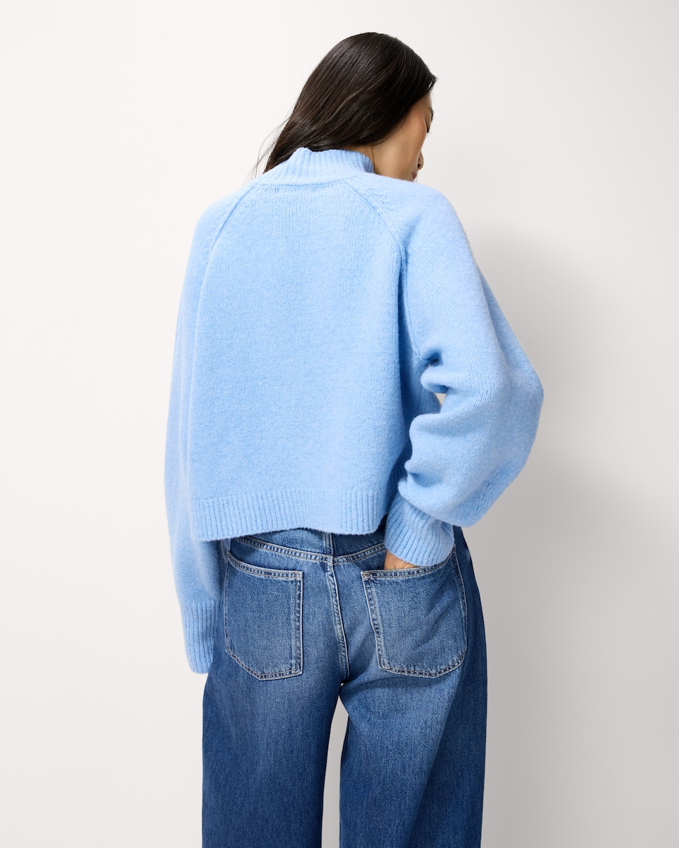 image 1 of F&F Turtle Neck Cropped Knitted Jumper in Blue