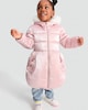 image 2 of F&F Girls Faux Fur Hood Bow Detail Longline Puffer Coat in Pink