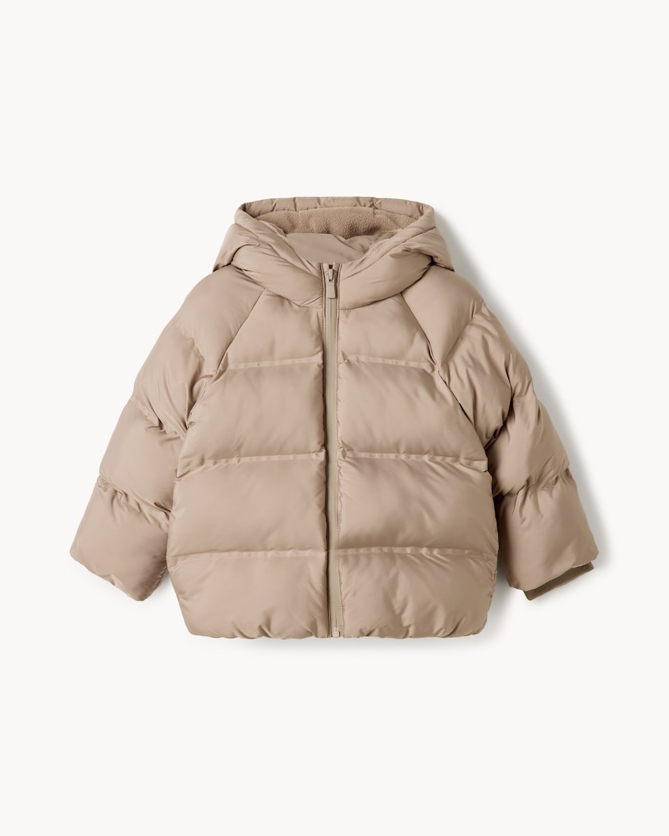 image 1 of F&F Boys Shower Resistant Hooded Padded Coat in Stone