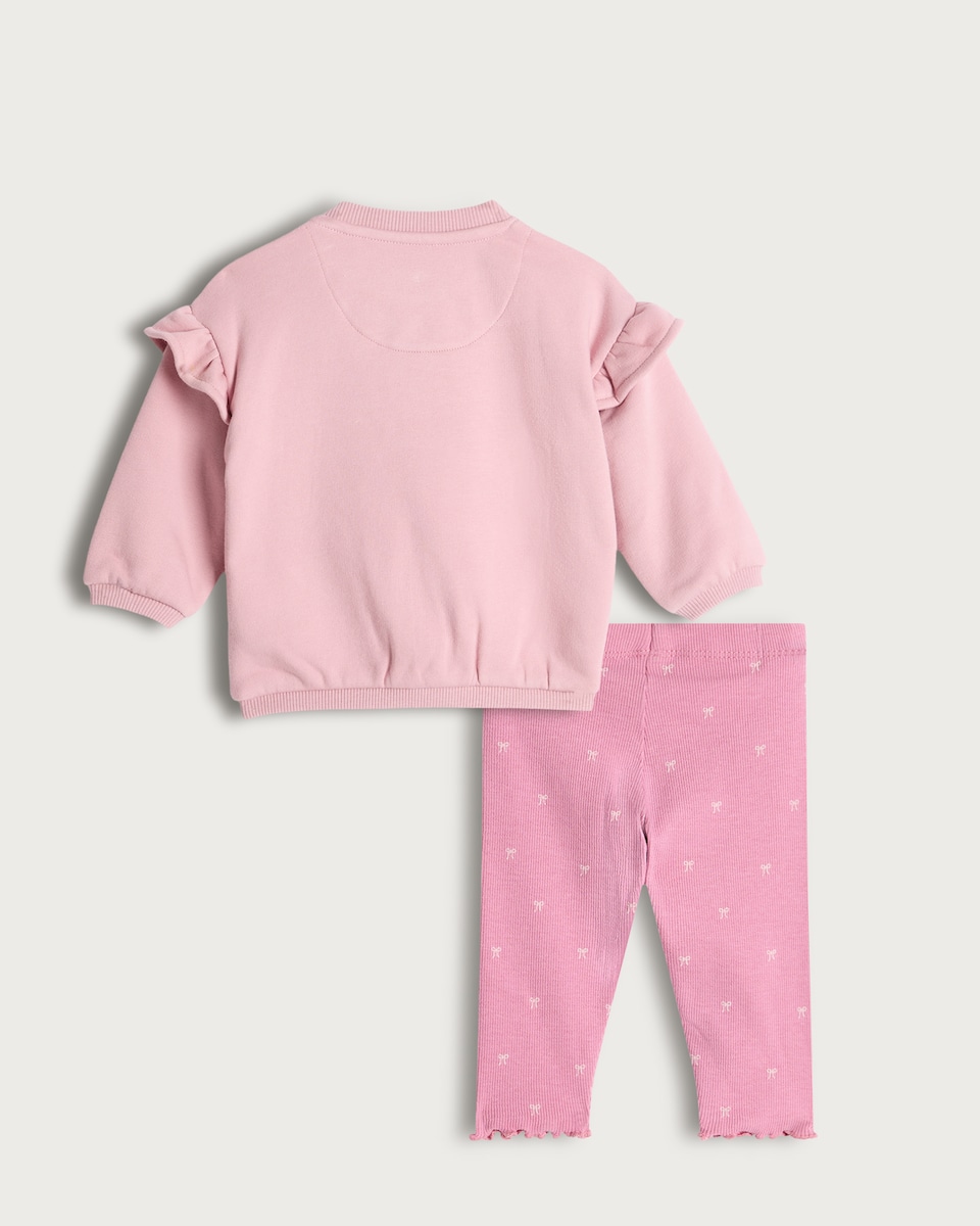 image 1 of F&F Baby 2-Pack Cotton Rich Sister Embroidered Slogan Outfit in Pink