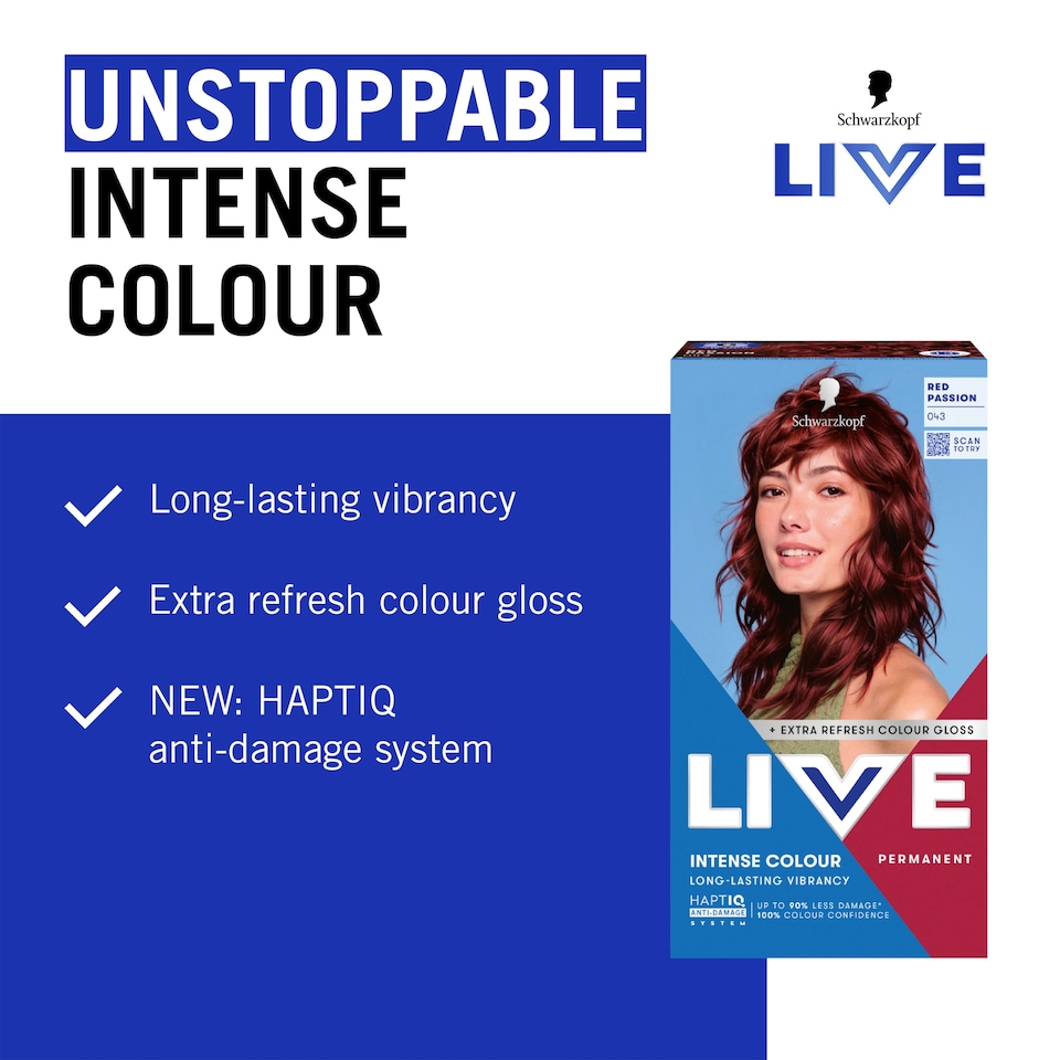 image 1 of Schwarzkopf LIVE Intense Colour 043 Red Passion Permanent Hair Dye
