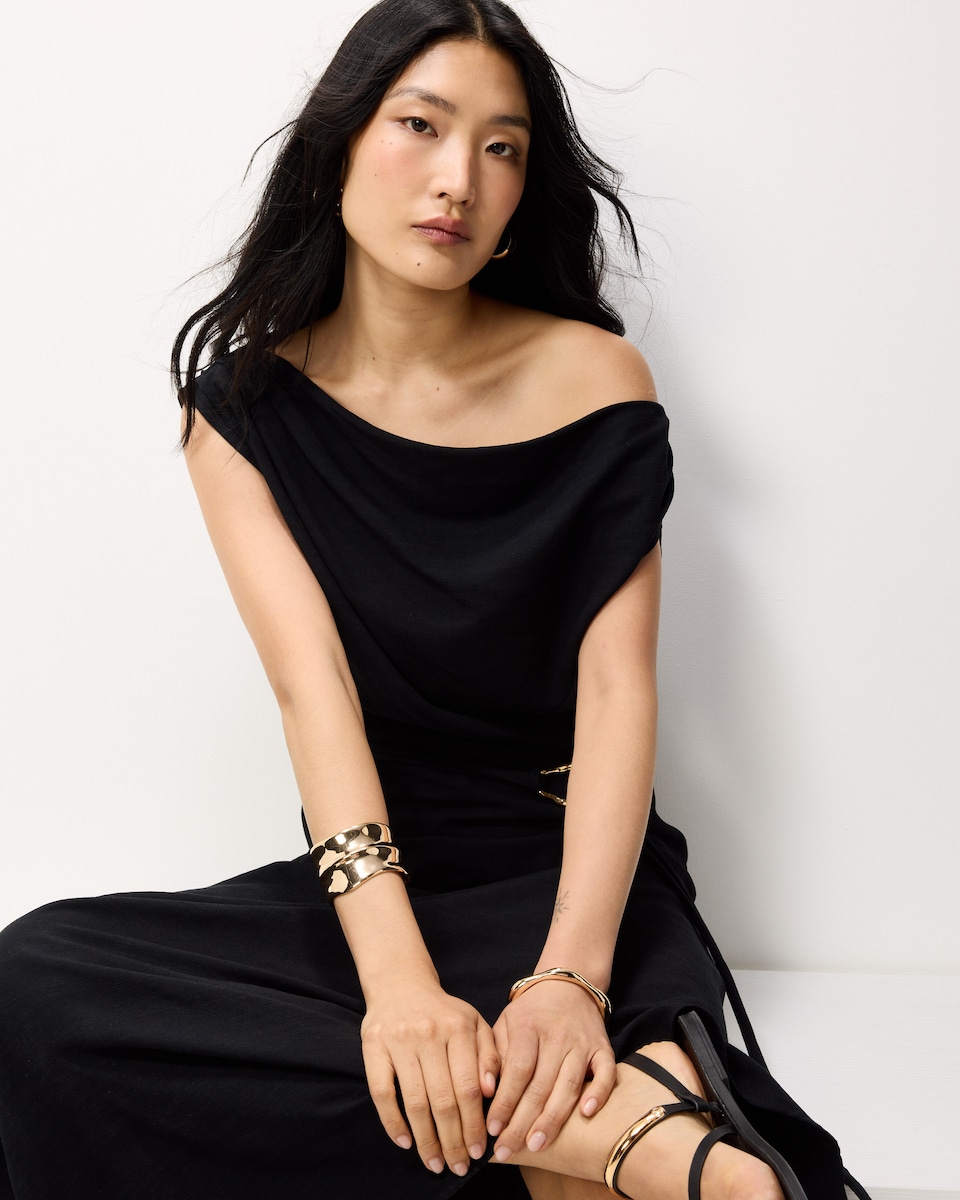 image 1 of F&F Ruched Belted Midi Dress in Black
