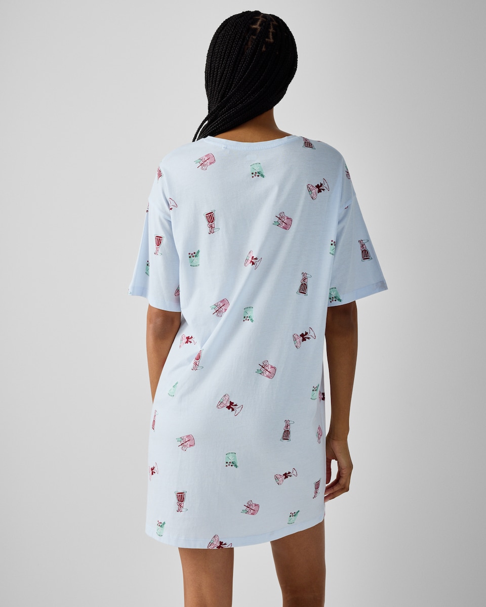 image 1 of F&F Pure Cotton Cocktail Print Pyjama Nightdress in Blue
