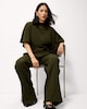 image 2 of F&F Textured Wide Leg Trousers in Olive