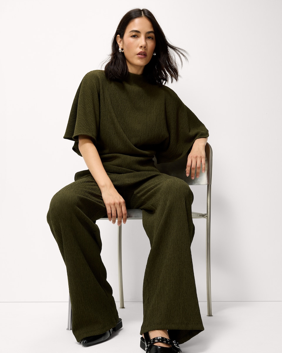 image 1 of F&F Textured Wide Leg Trousers in Olive