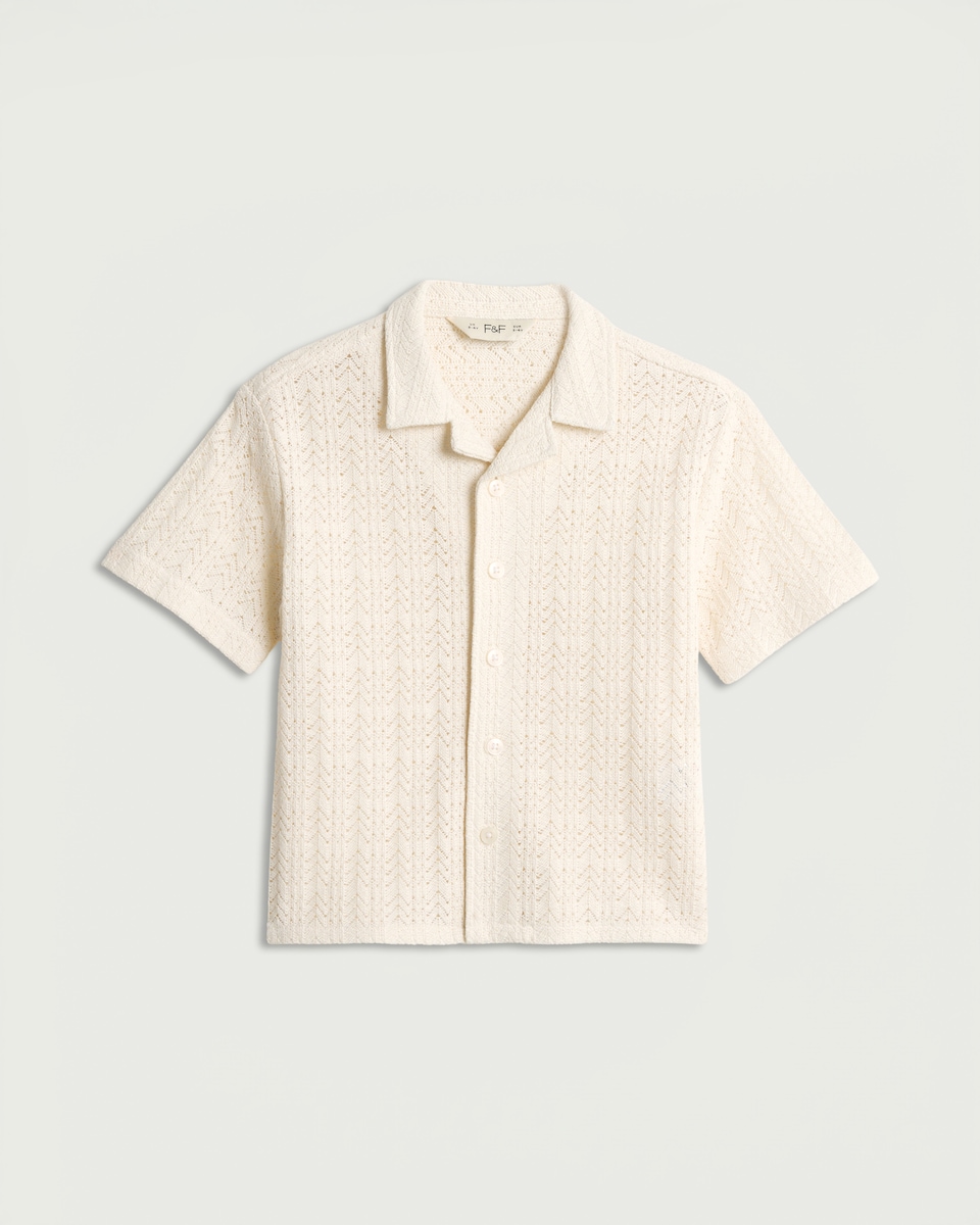 image 1 of F&F Boys Cotton Rich Textured Short Sleeved Shirt in Cream