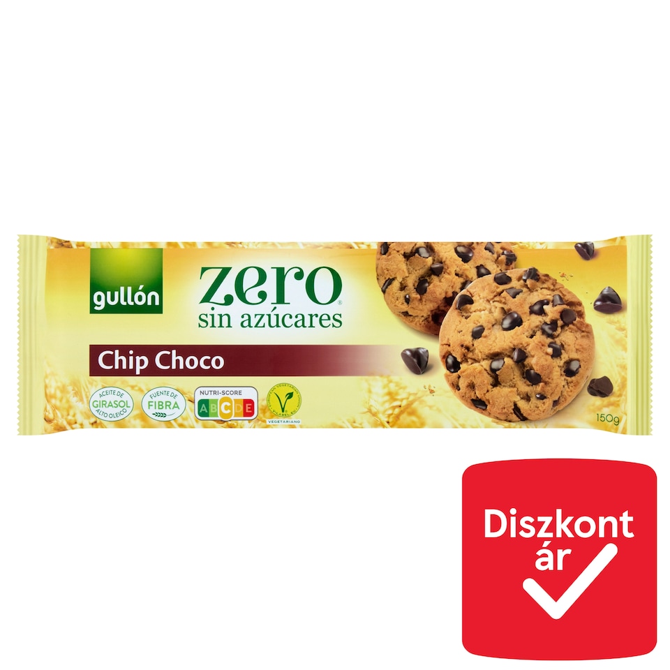 Gullón Zero cukormentes keksz csokoládé darabkákkal édesítőszerrel 150 g  1. kép