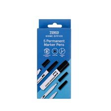 Tesco Permanent Markers Asstd Nibs Black 5 Pack