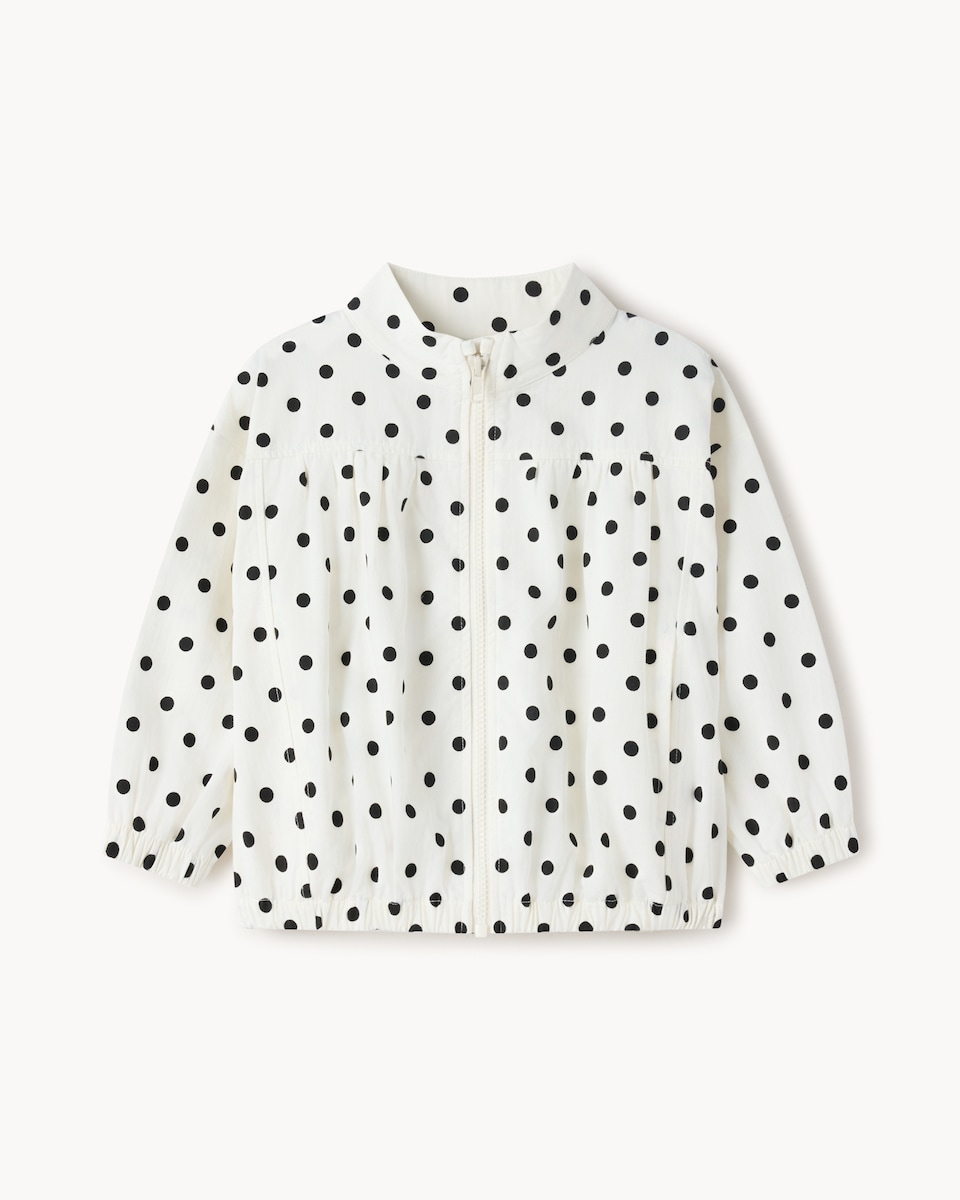 image 1 of F&F Girls Pure Cotton Polka Dot Funnel Neck Jacket in Cream
