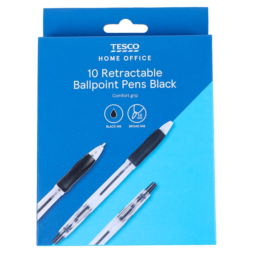Tesco Grip Retractable Ball Pens Black 10 Pack