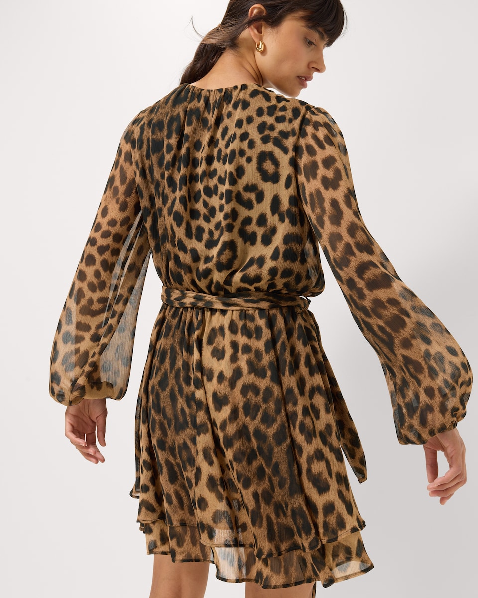 image 1 of F&F Leopard Print Tie Neck Mini Dress in Multi Brown