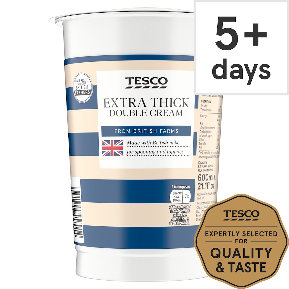 Tesco Fresh British Extra Thick Double Cream 600Ml