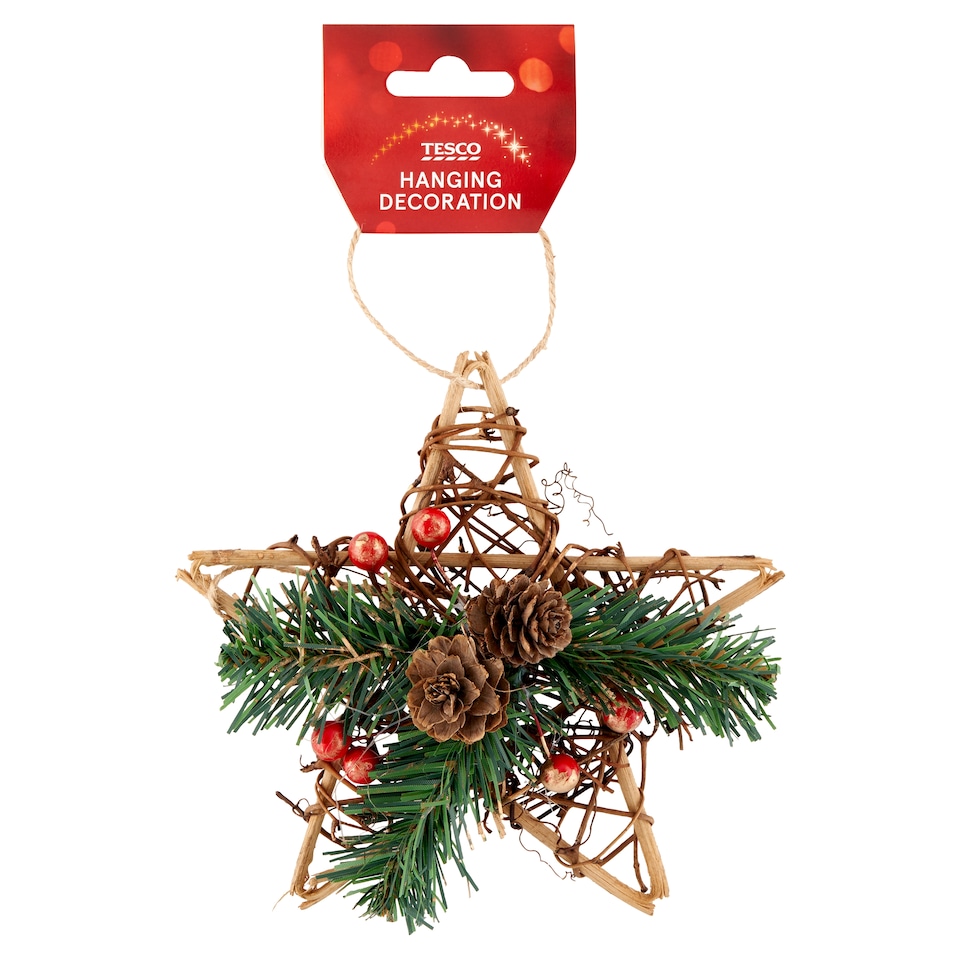 Tesco Star Rattan Foliage Wreath Hanging Decoration