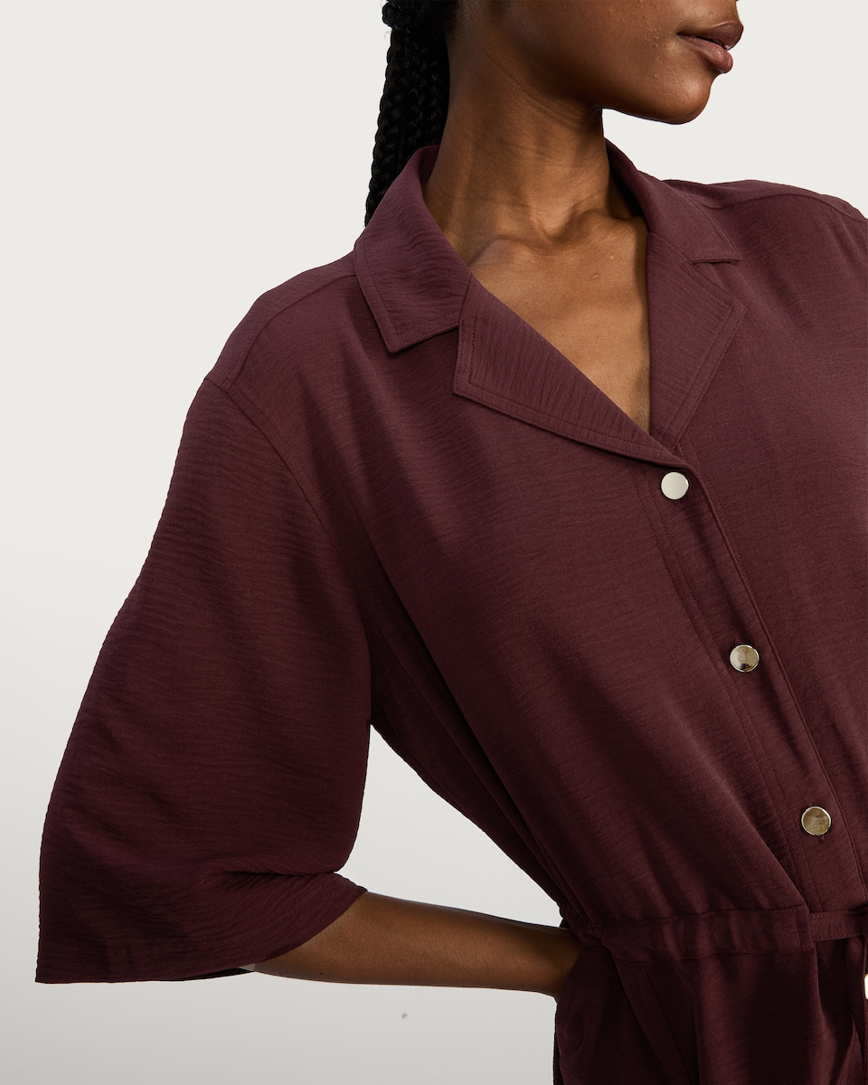 image 1 of F&F Button Through Collared Shirt Dress in Burgundy