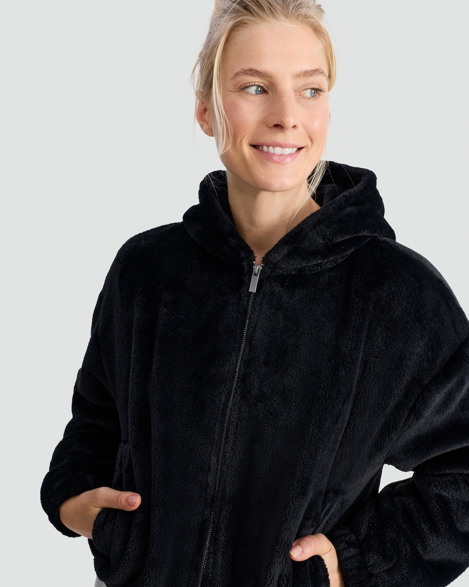 image 1 of F&F Fleece Zip Up Pyjama Hoodie in Black