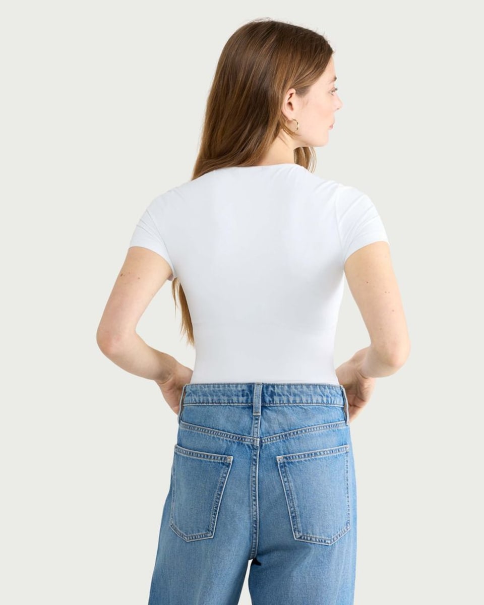 image 1 of F&F Polyamide Short Sleeved Bodysuit in White