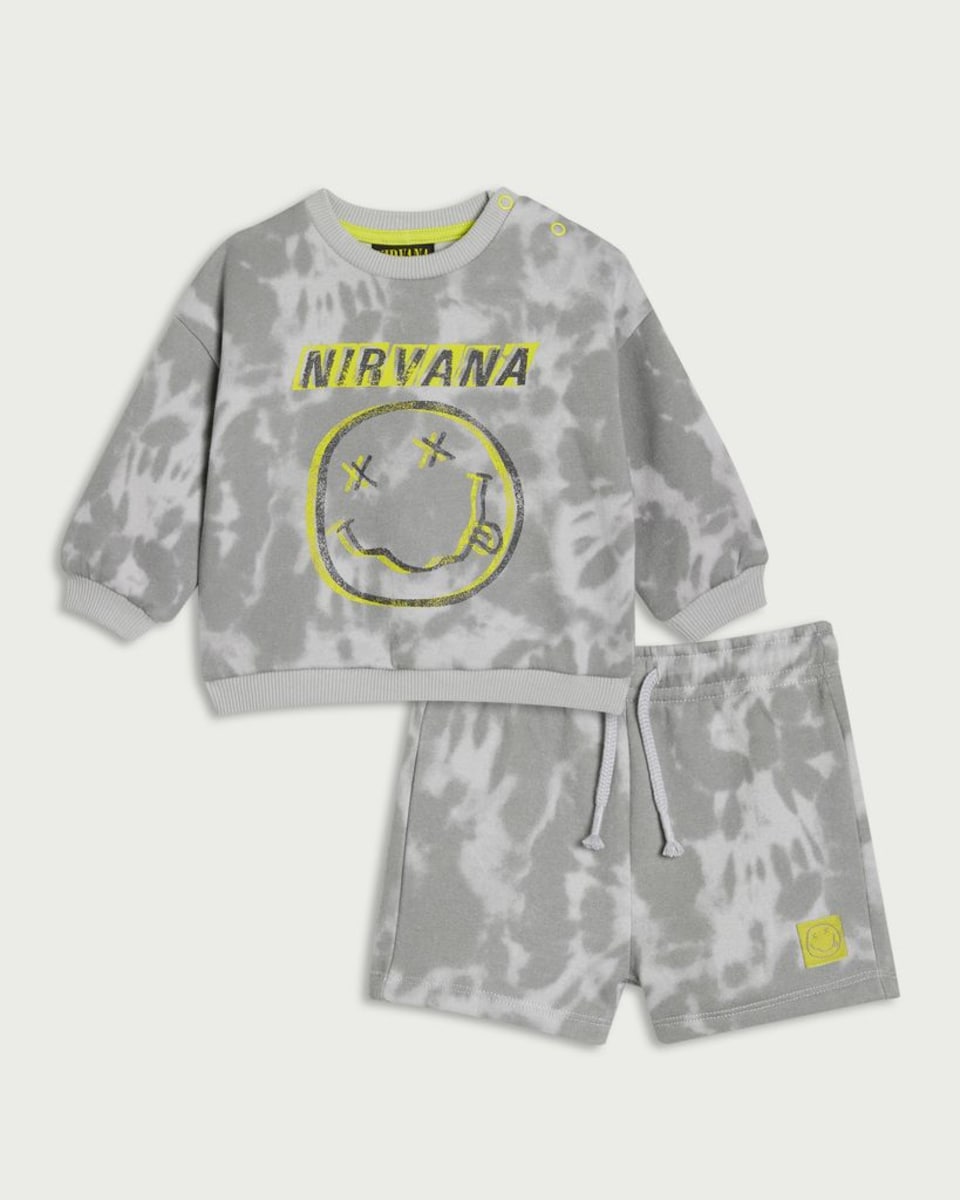 Nirvana 2-Piece Cotton Rich Tie-Dye Sweatshirt and Shorts Set in Grey