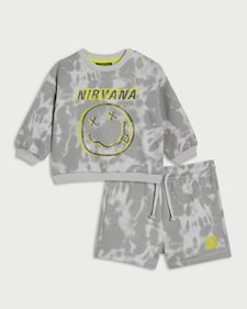 Nirvana 2-Piece Cotton Rich Tie-Dye Sweatshirt and Shorts Set in Grey