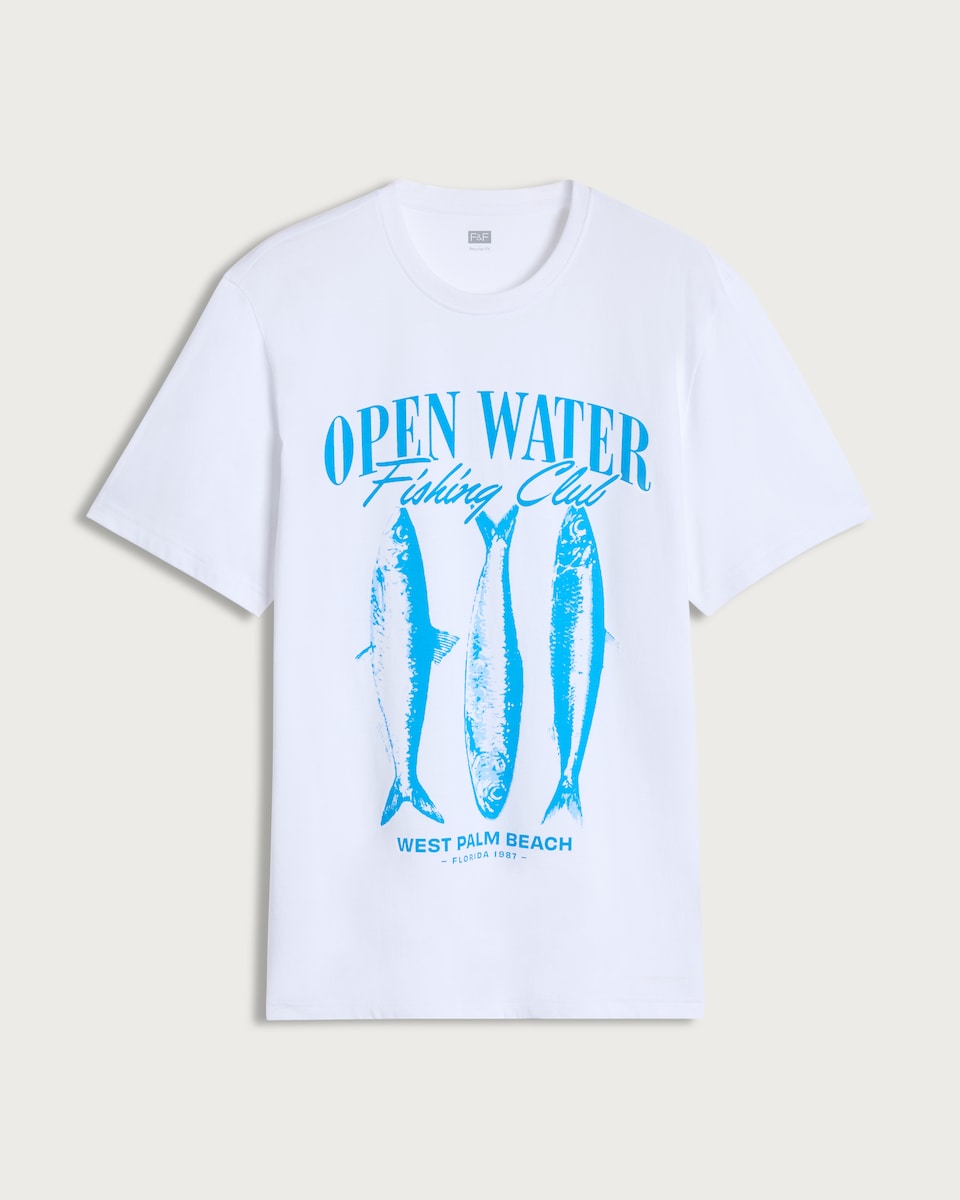 image 1 of F&F Pure Cotton Open Water Fishing Club T-Shirt in White
