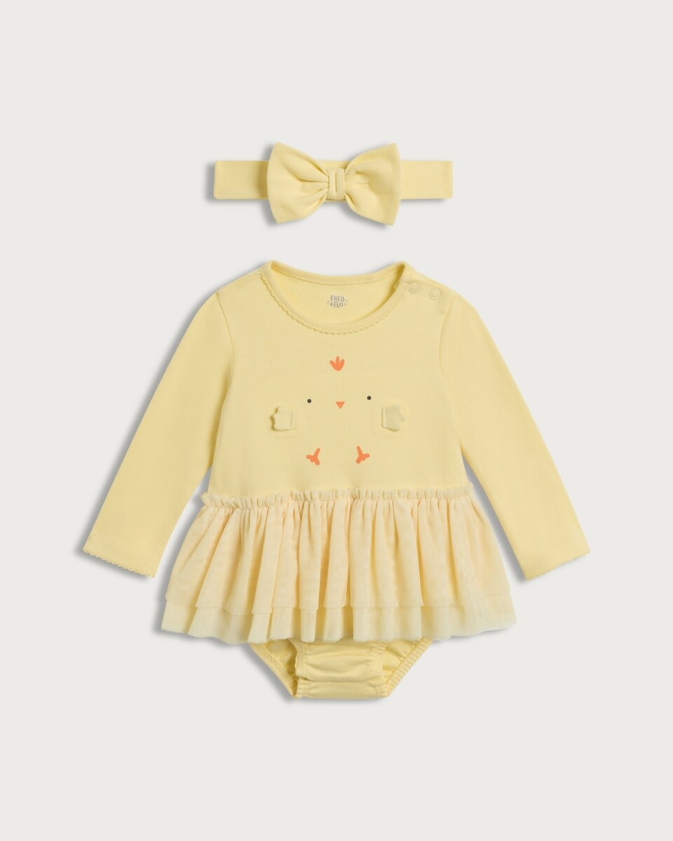F&F Baby 2-Piece Pure Cotton Bodysuit and Headband Set in Yellow