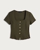 image 4 of F&F Square Neck Buttoned Short Sleeved Top in Olive