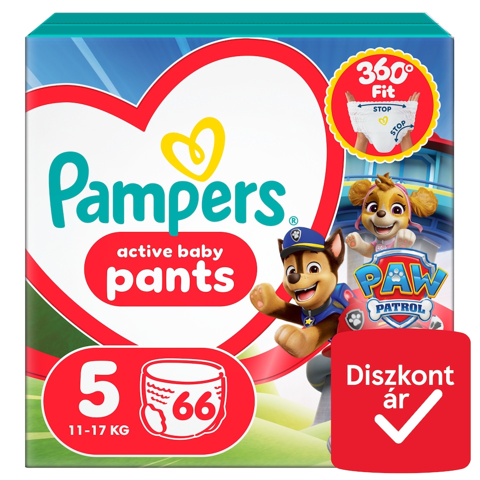 image 1 of Pampers Active Baby Nappy Pants Paw Patrol Edition Size 5, 66 Nappies, 11kg-17kg
