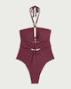 image 4 of F&F Cut Out Beaded Halterneck Swimsuit in Purple