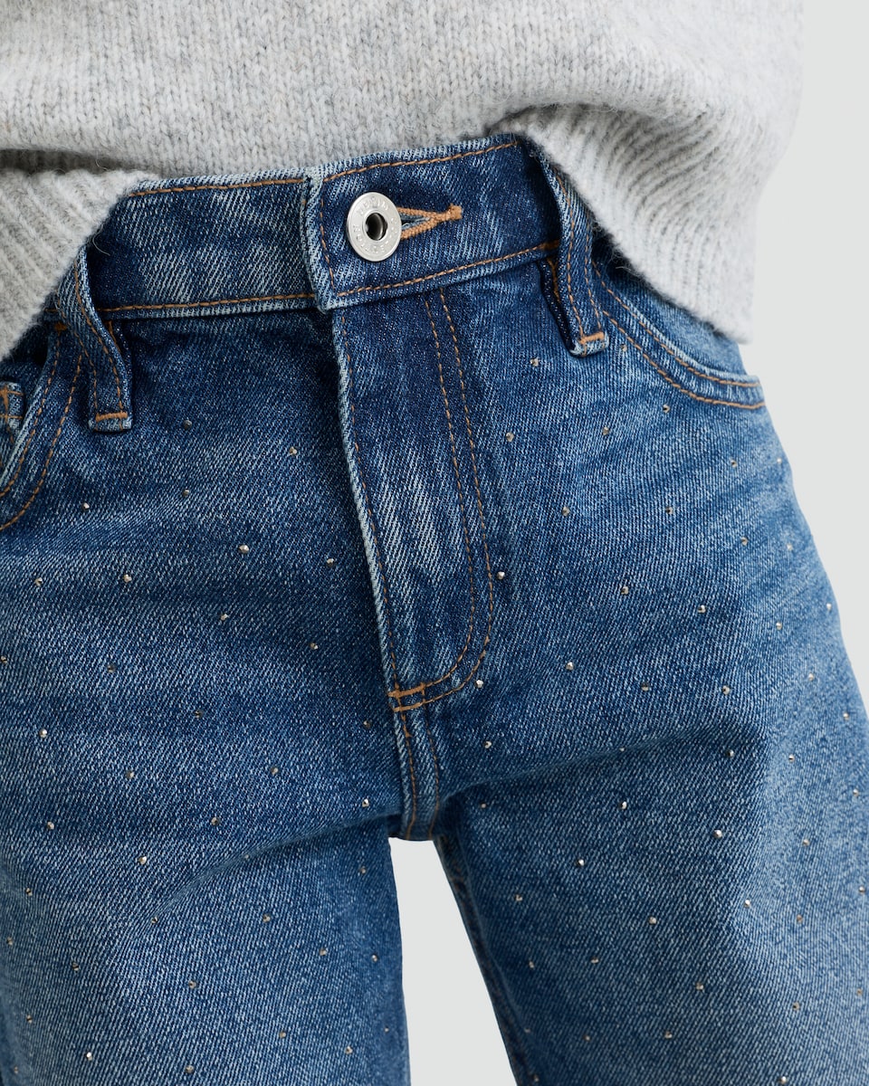 image 1 of F&F Girls Embellished Wide Leg Jeans in Dark Blue