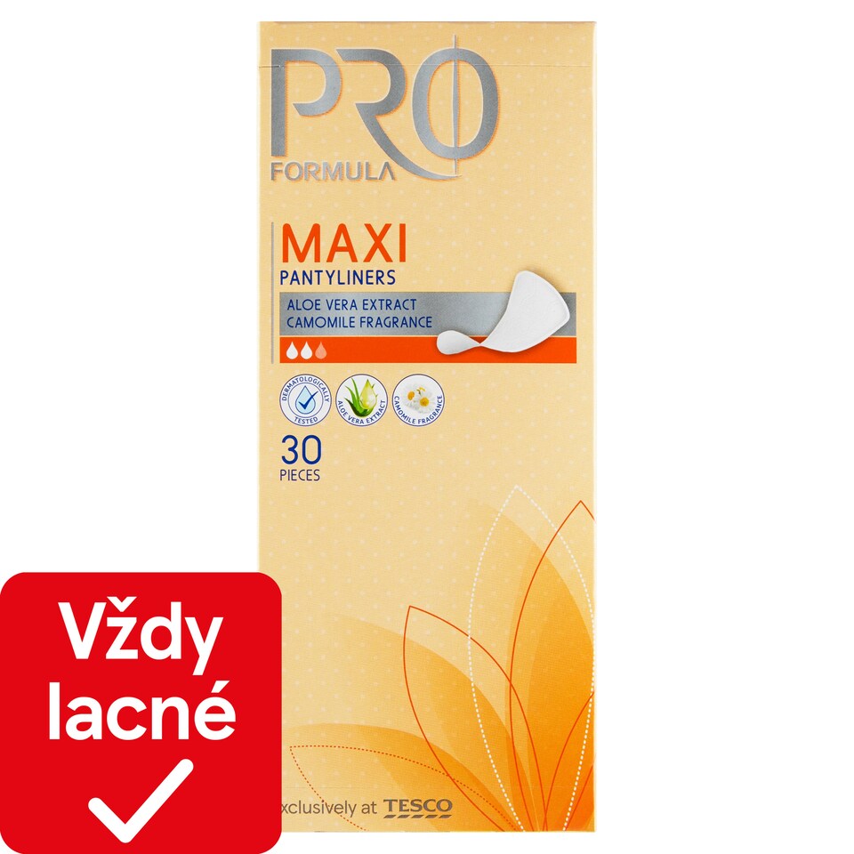 Tesco Pro Formula Maxi Aloe Vera Extract and Camomile Fragrance Pantyliners 30 pcs
