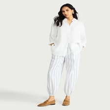 F&F Linen Rich Striped Balloon Leg Trousers in White