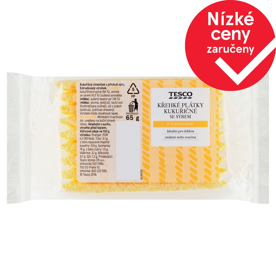 Tesco Křehké plátky kukuřičné se sýrem 65g