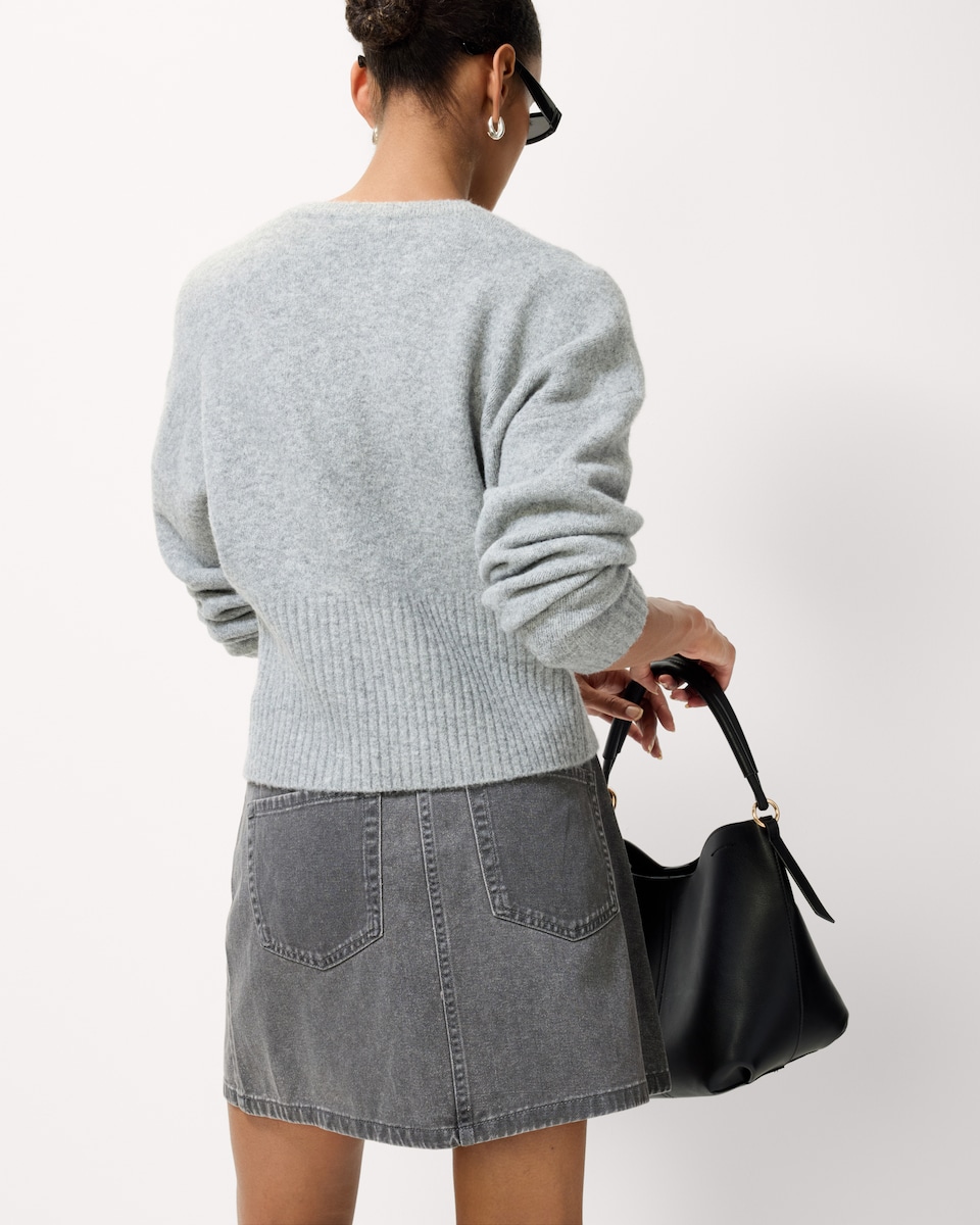 image 1 of F&F Pure Cotton Denim Mini Skirt in Grey