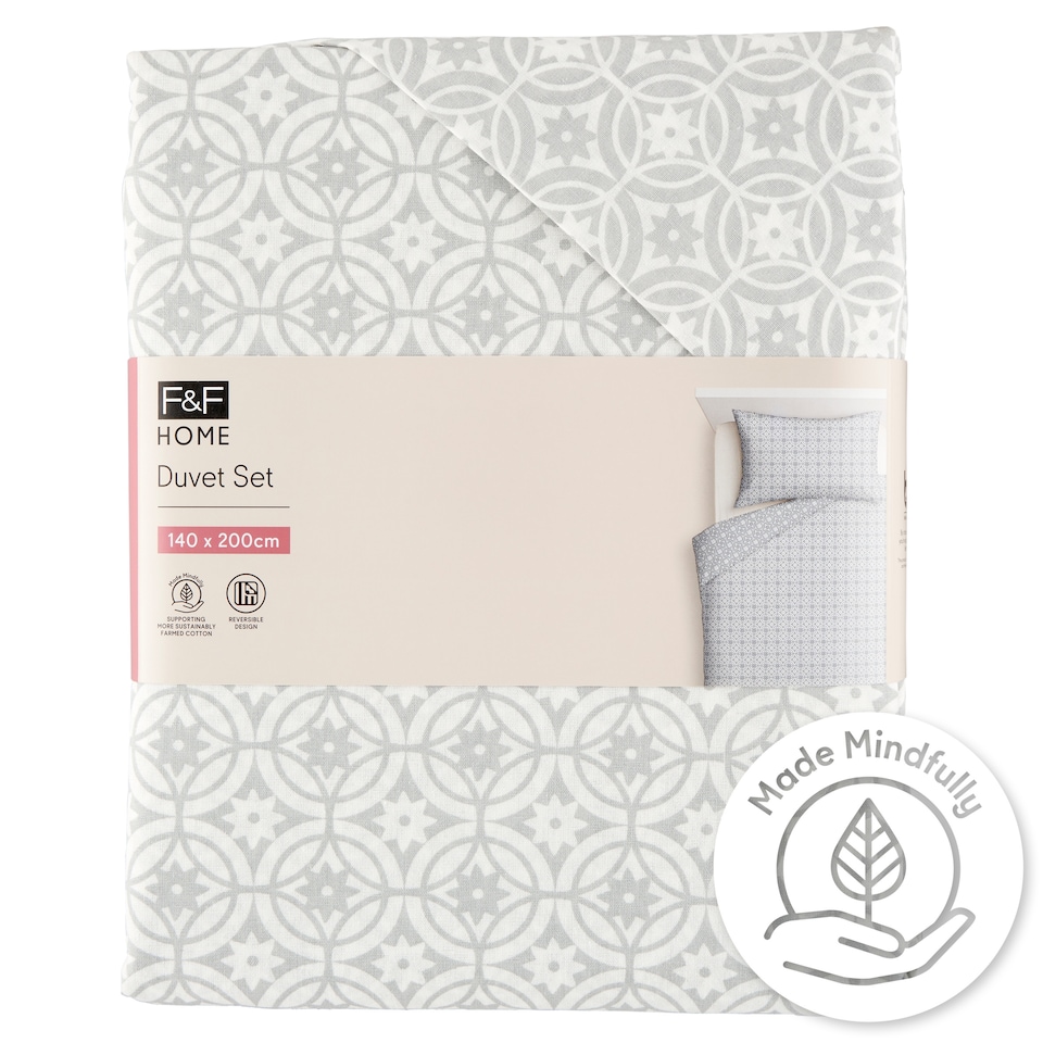 F&F Home Grey Geo Single Duvet Set 140 cm x 200 cm