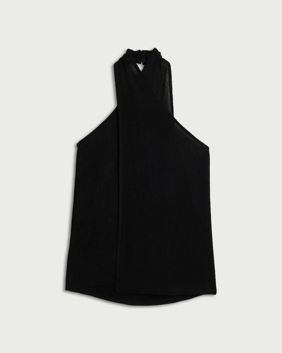 image 1 of F&F Crinkle Textured Co-ord Halterneck Top in Black
