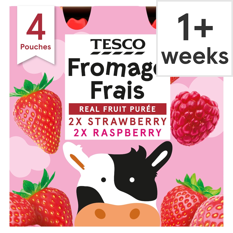 Tesco Fromage Frais Pouches - Strawberry & Raspberry 4 x 80g