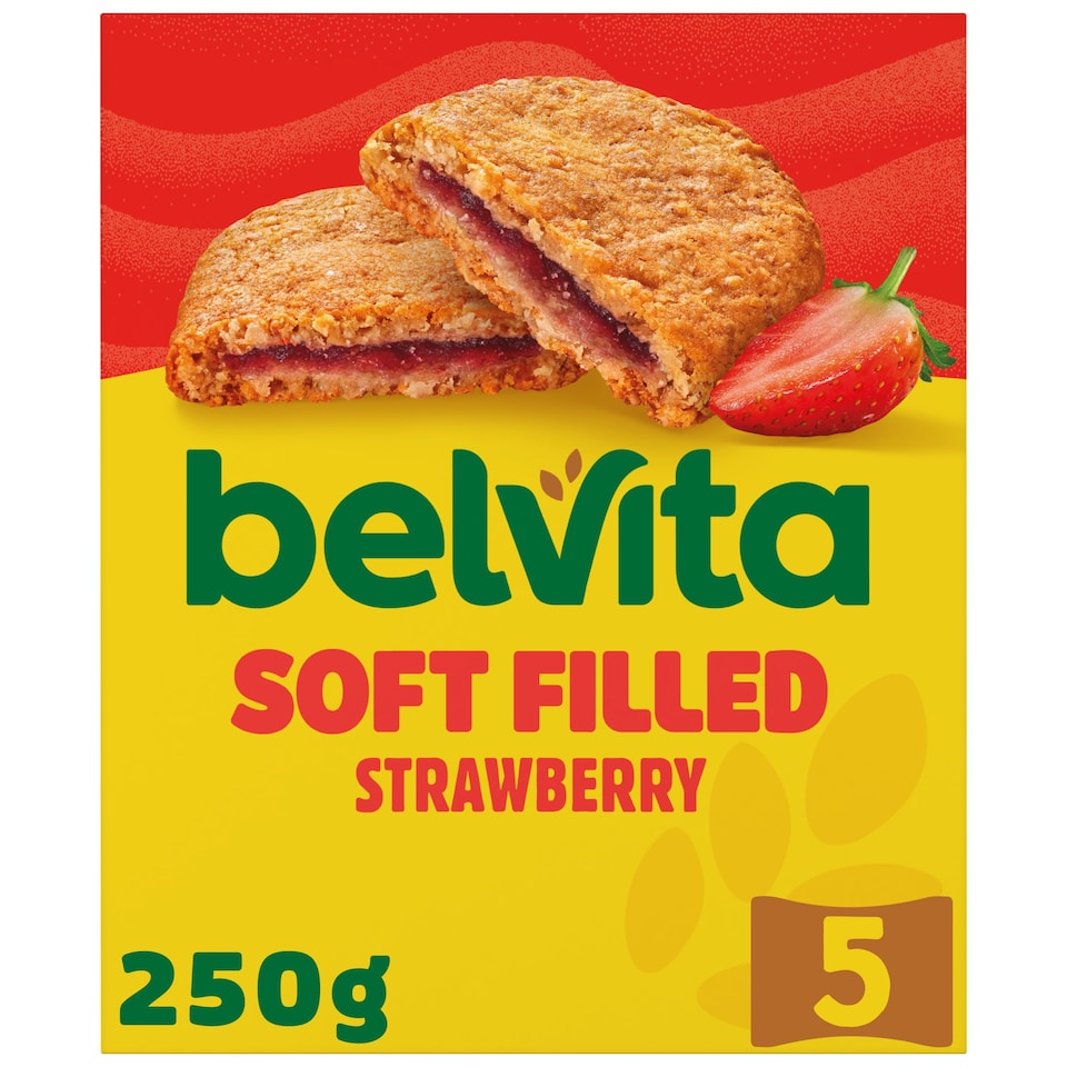 Belvita Breakfast Soft Bakes Strawberry Filled Cereal Snack Bars Pack 5 x 50g