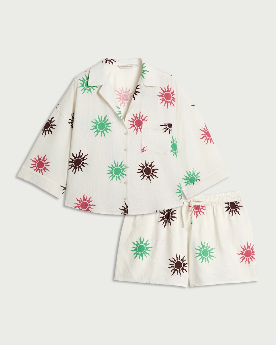 image 1 of F&F Sun Print Short Pyjama Set in Cream